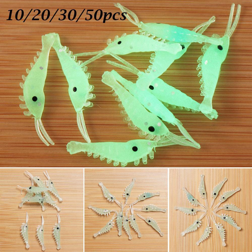 SUYO Set 10 / 20 / 30 / 50 Mồi Câu Cá Silicone Hình Tôm Dạ Quang