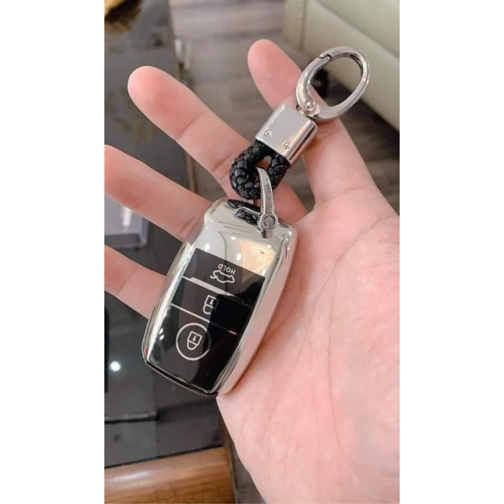 Ốp chìa khoá kim loại phối giả da bò cao cấp hành cho kia seltos, soluto, morning