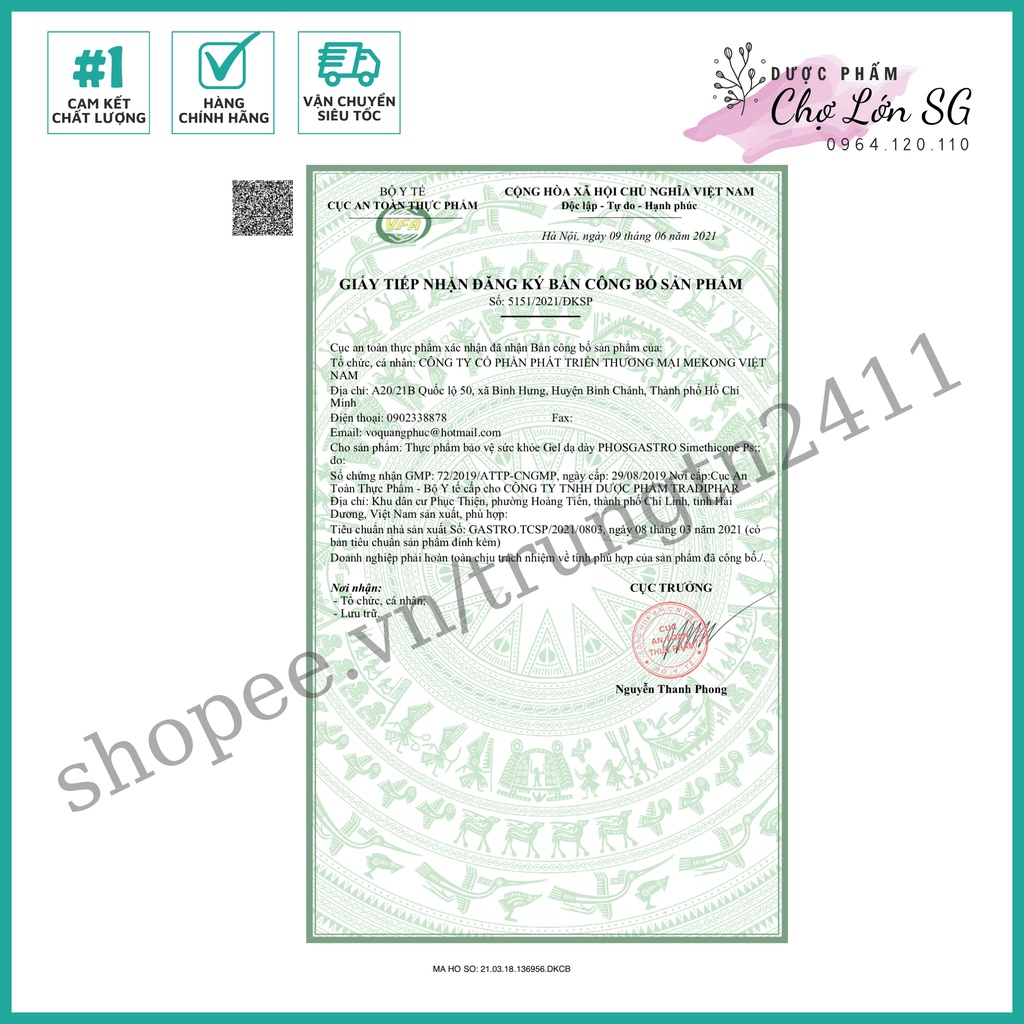 Gel dạ dày PHOSGASTRO giảm triệu chứng đầy bụng, ợ hơi, bảo vệ niêm mạc dạ dày - Hộp 20 gói