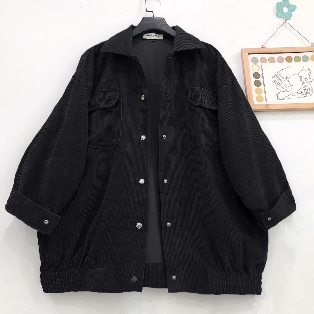 Áo khoác nhung gân tăm cổ sơ mi tay dài form rộng Unisex, áo sơ mi bigsize basic Lehatailor form cực đẹp
