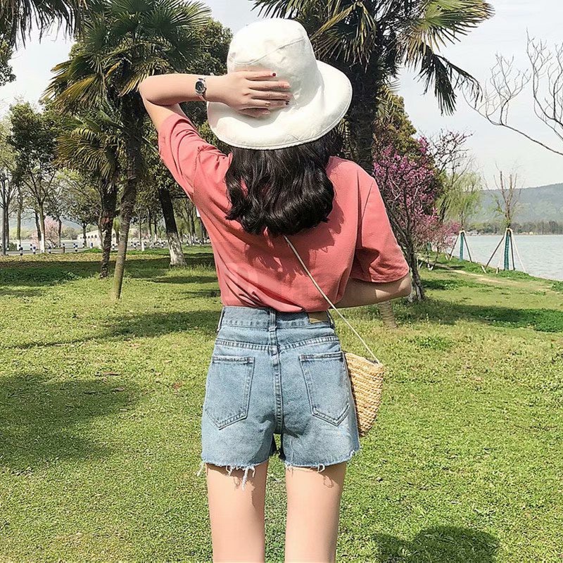 Quần Short Denim Lưng Cao Ống Rộng Thời Trang Hàn Quốc Cho Nữ