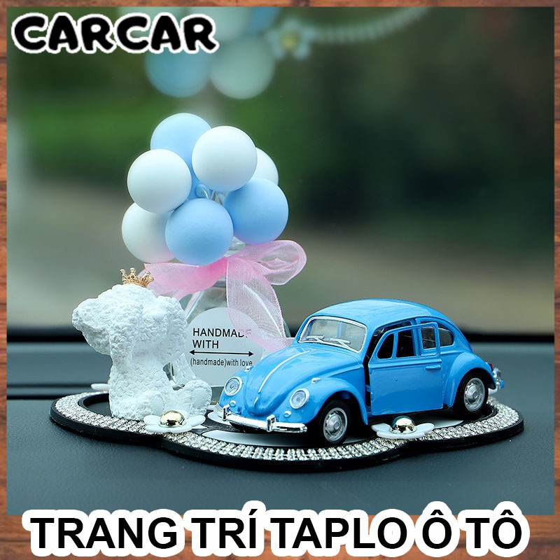 Trang trí taplo ô tô set gấu thạch cao và mô hình ô tô dễ thương