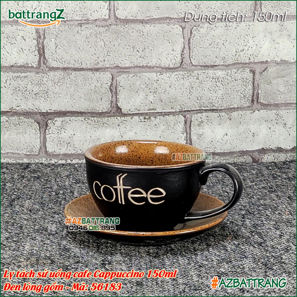 Ly sứ uống cafe Cappuccino màu đen gốm Bát Tràng AZ
