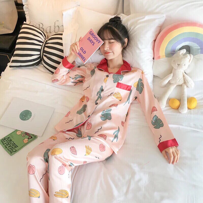 (CHUYÊN SỈ)Bộ ngủ phi lụa phối PIJAMA