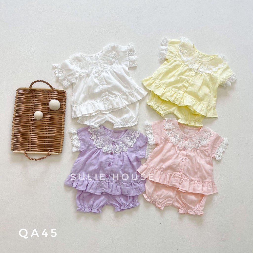 Set bộ pijama cộc tay ren ngực - QA45
