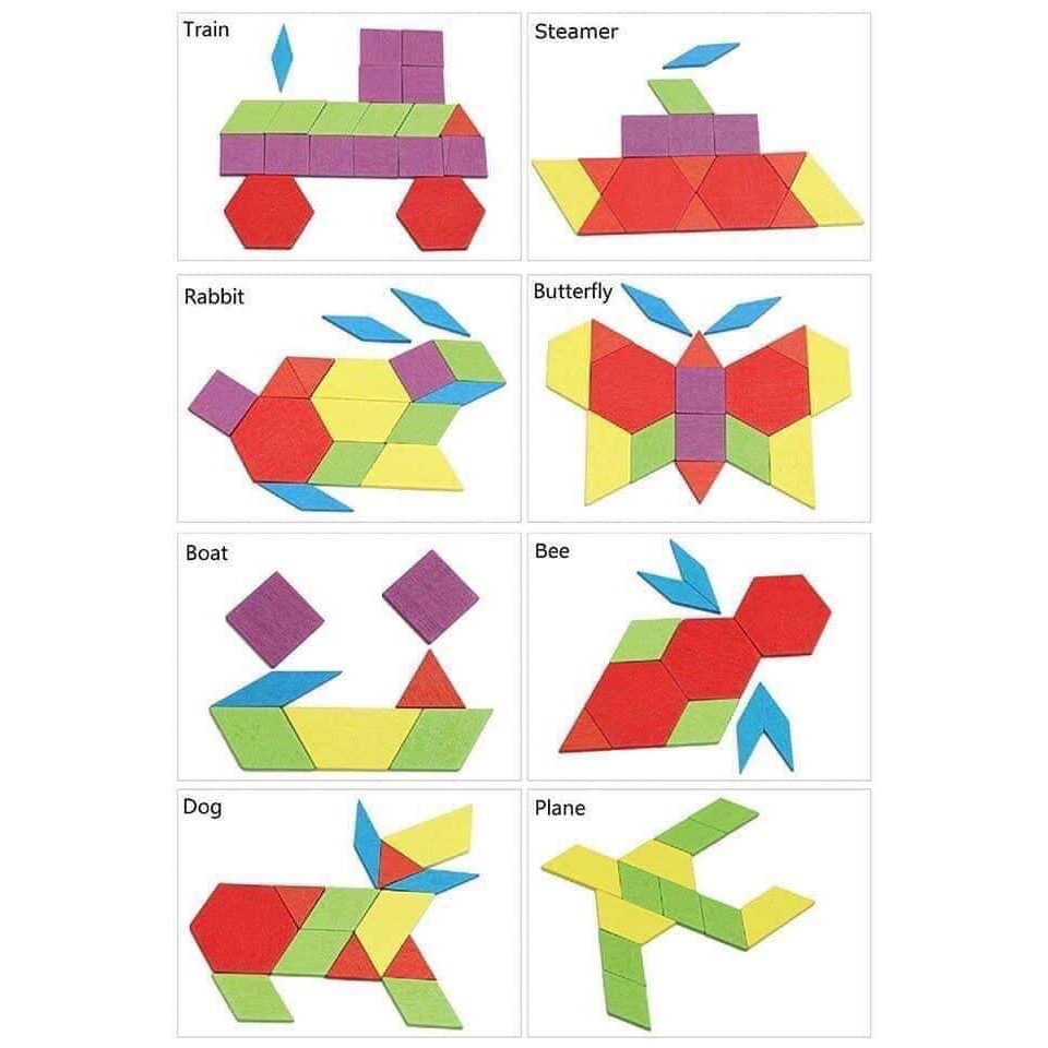 Bộ đồ chơi xếp hình sáng tạo Pattern Blocks 155 chi tiết kèm 24 thẻ mẫu cho bé