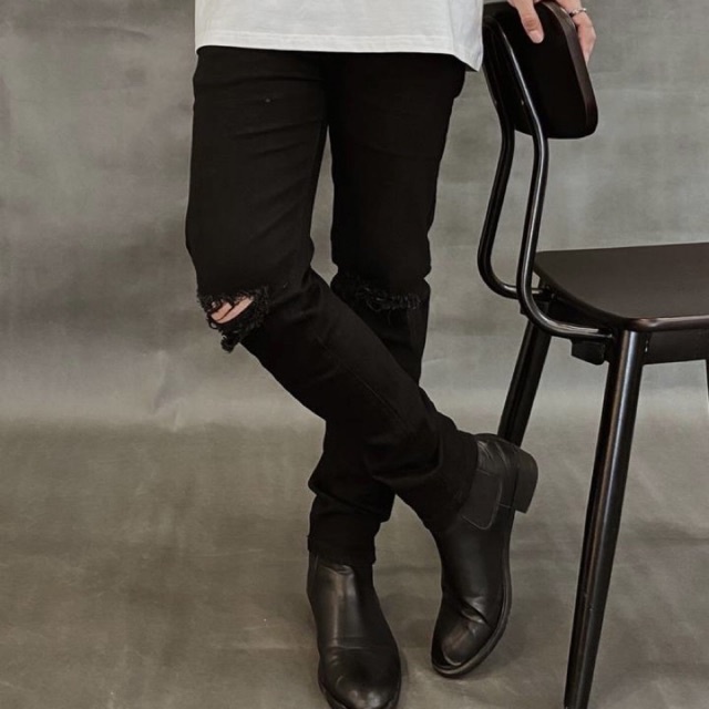 Quần bò skinny rách gối nam đen BIGSIZE chất jeans cao cấp co dãn 4 chiều cực đẹp có size dành cho người béo đến 120kg