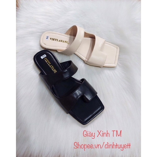 Dép sỏ ngón thời trang 2 màu kem đenp