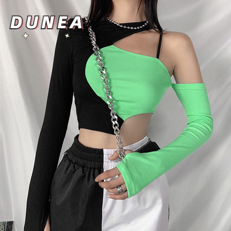 DUNEA Áo Thun Tay Dài Lệch Vai Thời Trang Cho Nữ