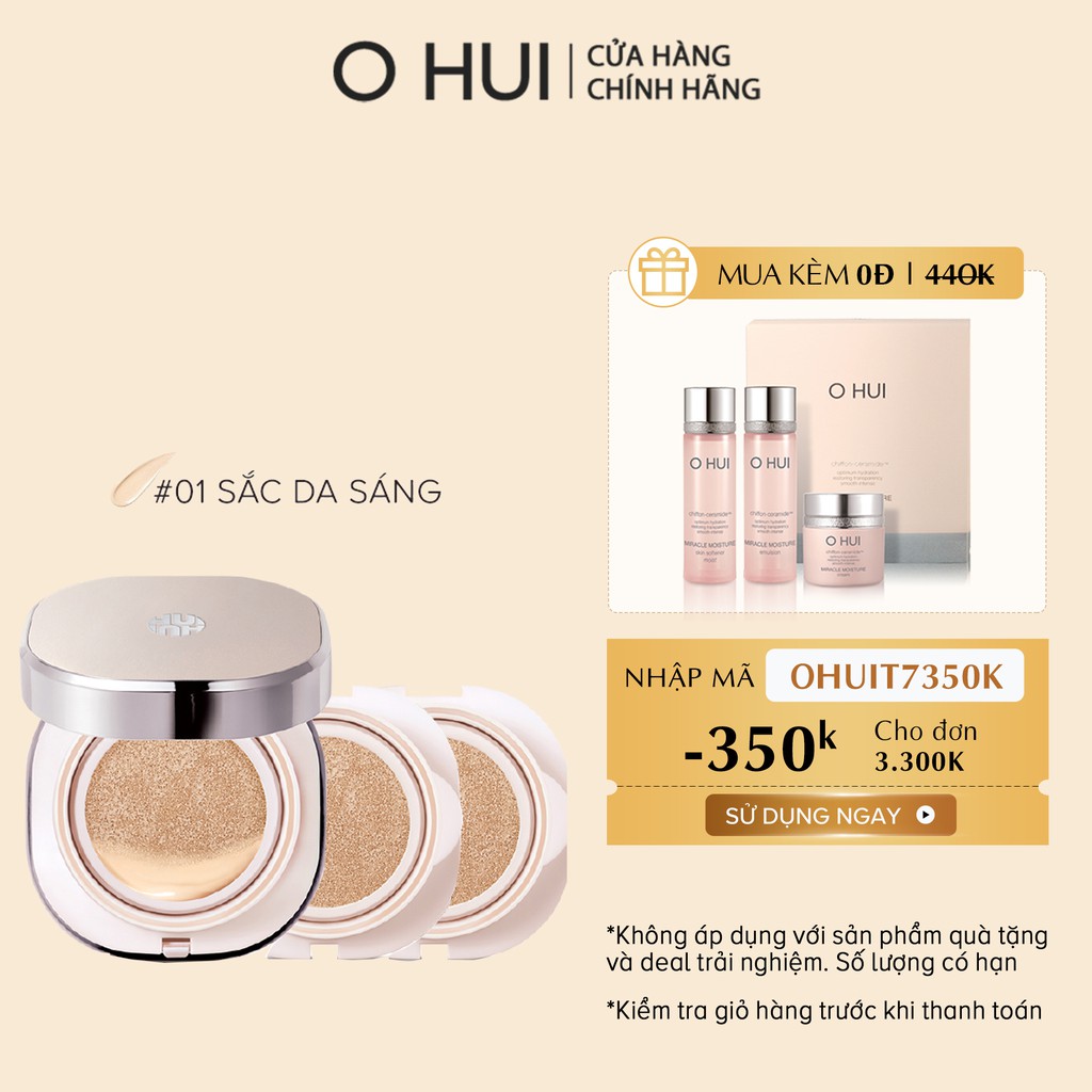 Phấn nước dưỡng ẩm OHUI Miracle Moisture Chiffon SPF50 15g Tặng thêm 2 lõi refill (2x15g)