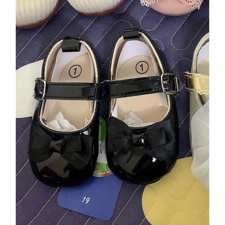Giày búp bê da PU đính nơ xinh xắn cho bé gái 0-13 tháng tuổi