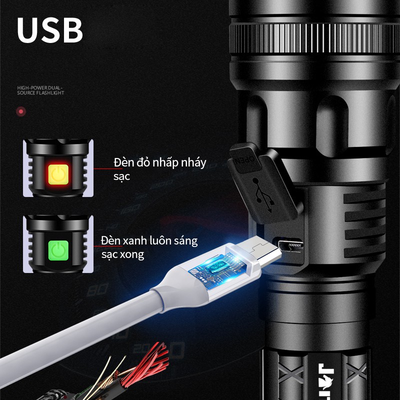 Đèn pin siêu sáng 3 chế độ chống thấm nước có thể sạc lại tiện dụng