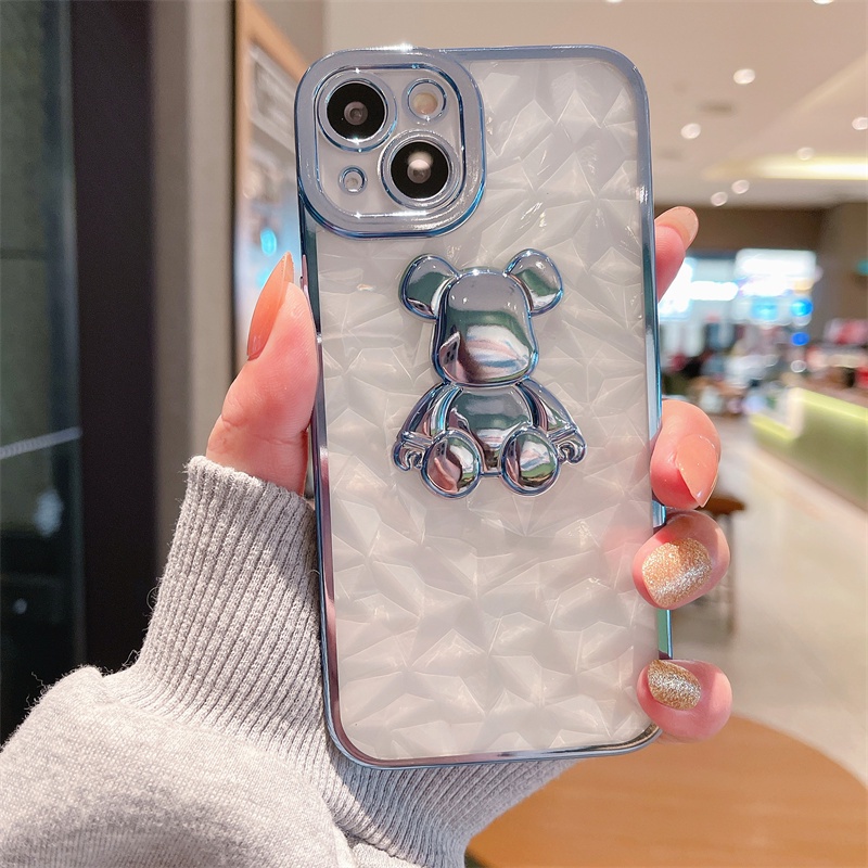 Ốp Điện Thoại Trong Suốt Chống Sốc In Hình Gấu Đính Đá Cho iPhone 13 12 11 Pro MAX XS MAX XR X 7 8 Plus