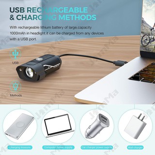 Đèn pha xe đạp sạc USB có 5 chế độ chiếu sáng
