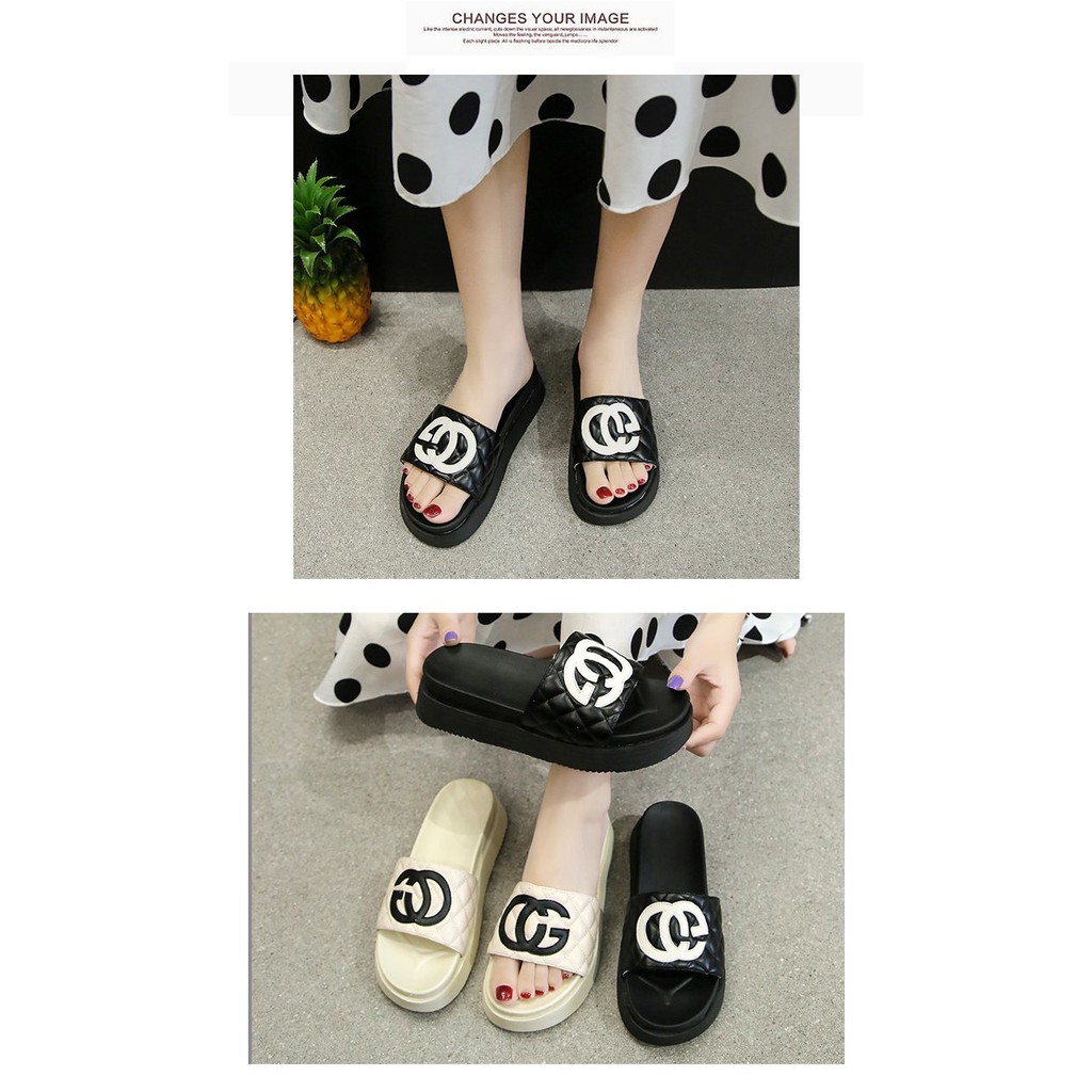 Dép quai ngang đế dày 1.97 inch size 35-40 thiết kế đơn giản cho nữ