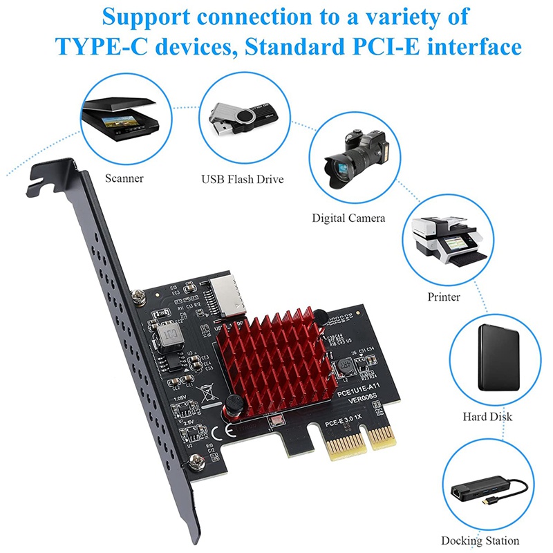 Thẻ Mở Rộng USB 3.1 GEN2 Type-C 10Gbps PCI Express 3.0 1X Sang 20Pin Cho Windows 10 / 8