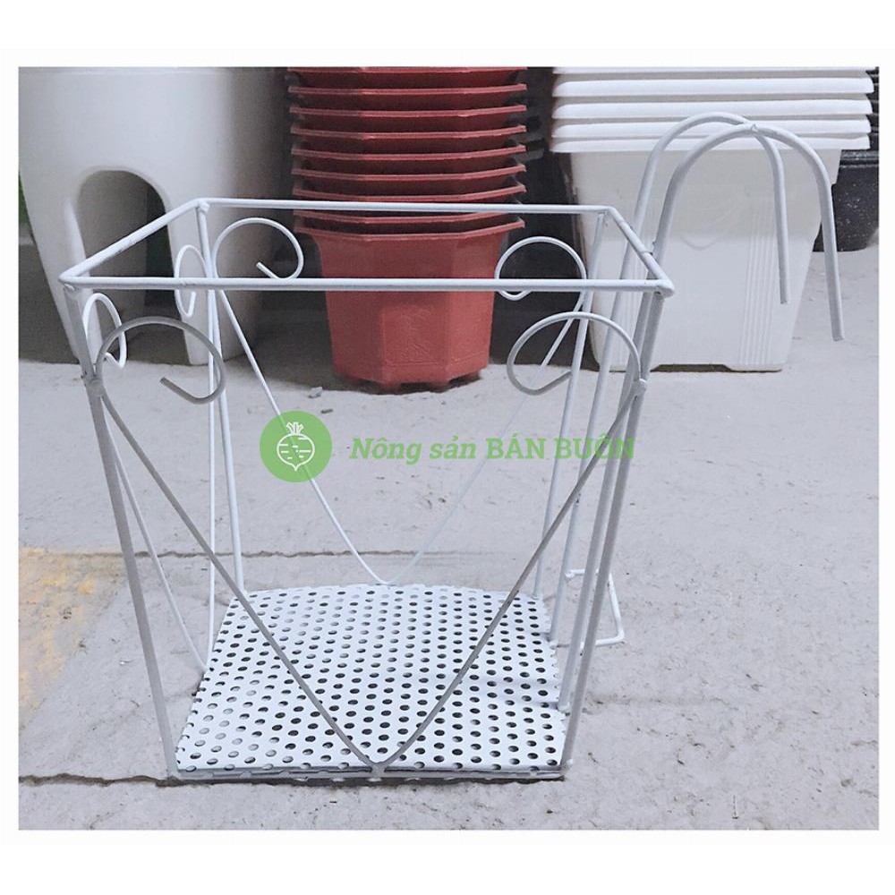 3 Giỏ Sắt Hình Vuông 24x23cm - Màu TRẮNG Treo Chậu Hoa Lan Can Ban Công
