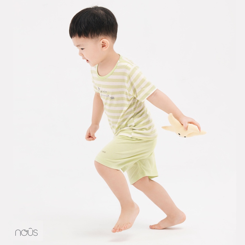 Bộ Quần Áo Cộc Cài Vai Nous Air Kẻ Xanh Lá - Quần Áo Bé Trai (Size Từ 1 - 2 Tuổi)