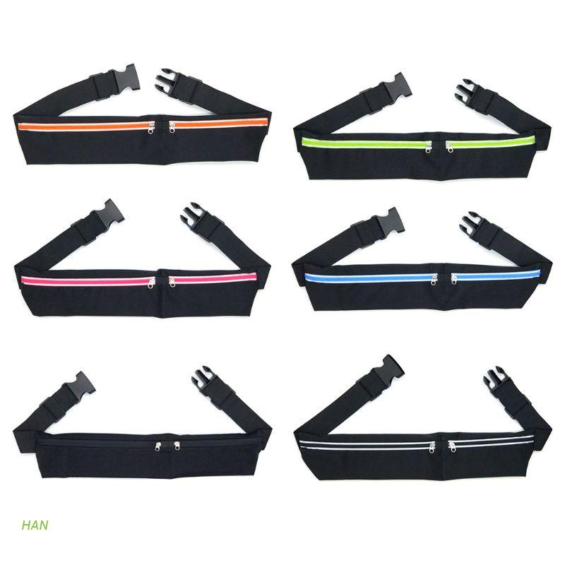 HAN  Dual Pocket Running Belt Phone Pouch Waist Bag Sports Travel Fanny Pack for Jogging Cycling Outdoors