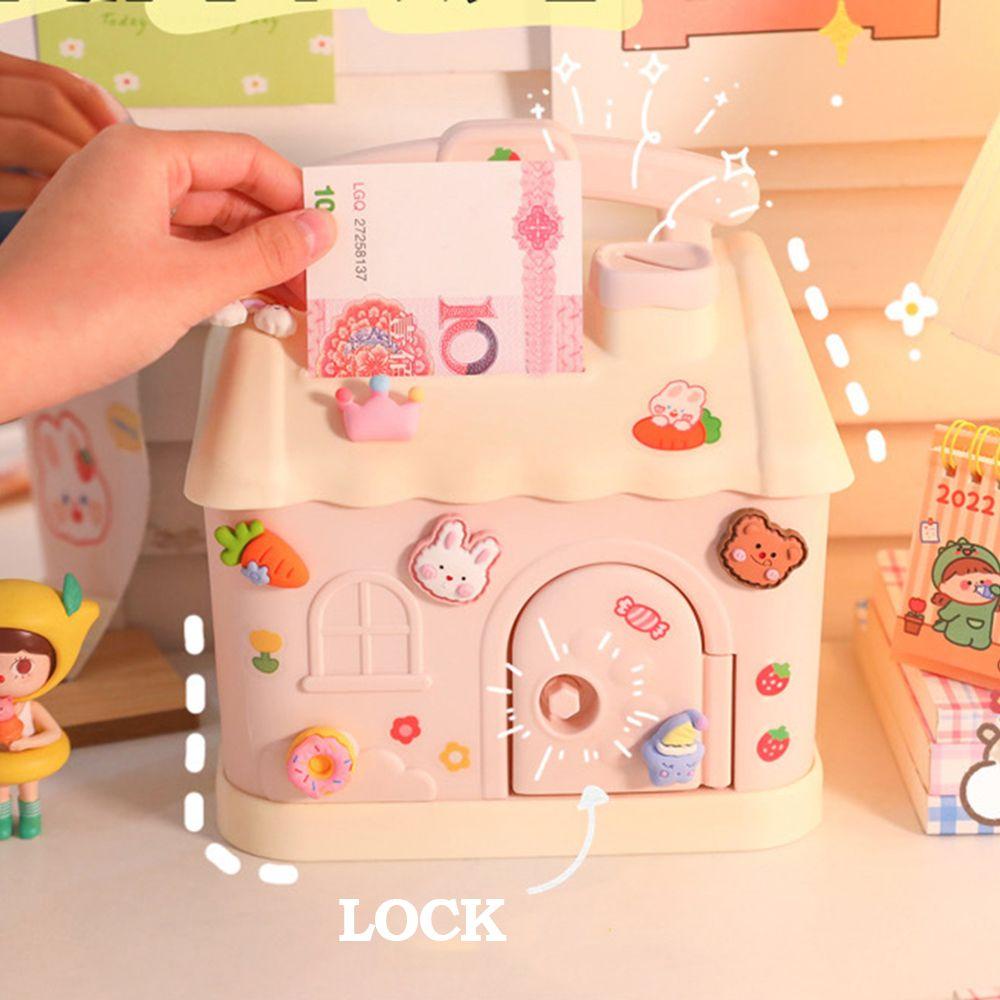 Hộp Đựng Tiền Đa Năng Có Khóa Dán DIY Bằng Nhựa Hình Ngôi Nhà Hoạt Hình Dễ Thương
