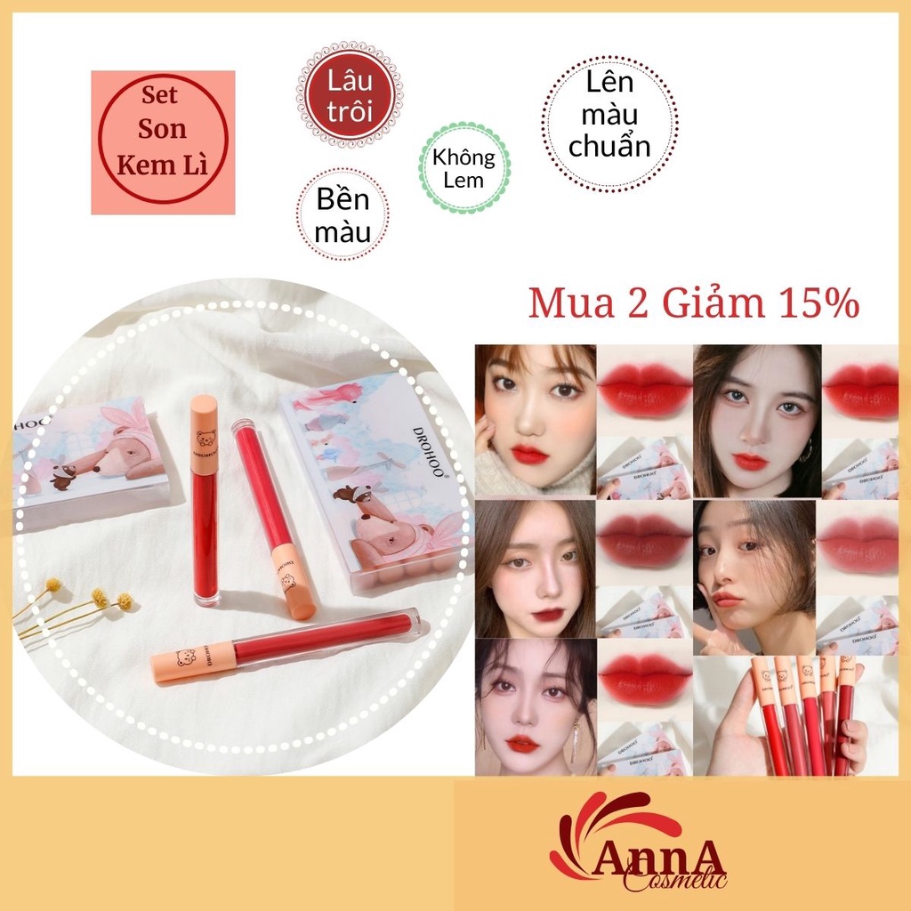 Set 5 Cây Son Kem Lì Drohoo Nội Địa Trung Mềm Mượt Lâu Trôi Chống Dính Cốc Lên Màu Chuẩn 20g- AnnA.4.0.Cosmetic