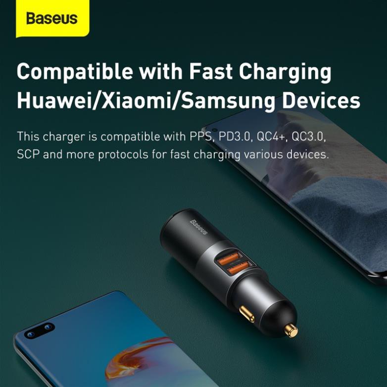 Tẩu Sạc Xe Hơi BASEUS 120W Dành Cho iPhone Samsung Xiaomi_TOPBUY24HMall