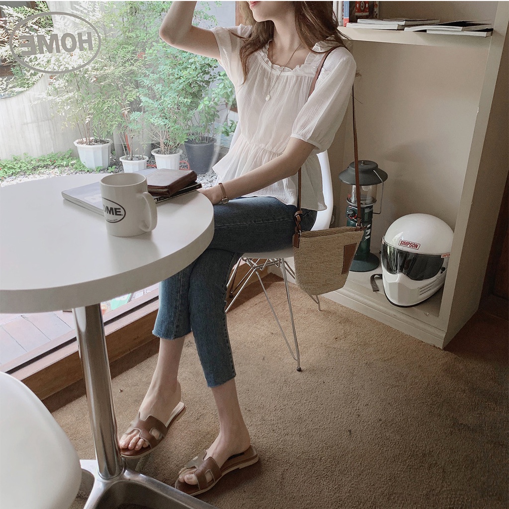 SUXI Áo Thun Tay Ngắn Cổ Vuông Màu Sắc Trơn Phong Cách Hàn Quốc Thời Trang Mùa Hè Cho Nữ