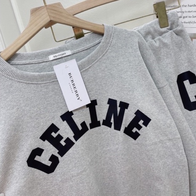 Set Bộ Chữ C Áo Dài Tay Quần Sooc Đùi Chất Bozip Màu Xám