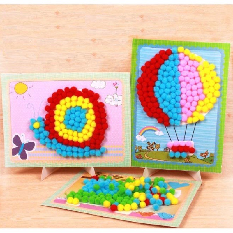 tranh giấy trang trí dán hạt pom pom cho bé