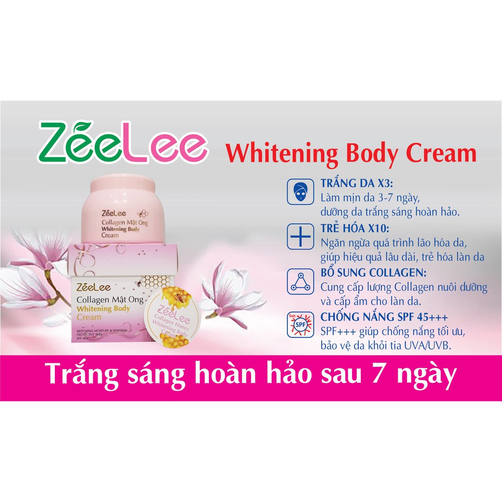 Kem trắng da body toàn thân ZeeLee  collagen mật ong  200g SPF 45+