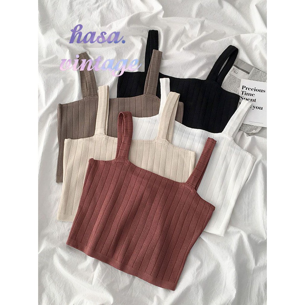 🌿 Áo 2 dây croptop len sớ dọc cổ vuông ulzzang ver1🔥