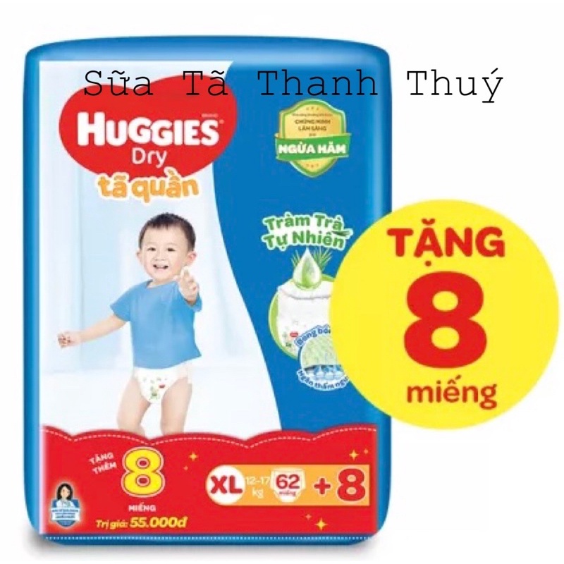 ( Tặng 8 Miếng ) Tã Quần Huggies Dry Size XL - 62 Miếng