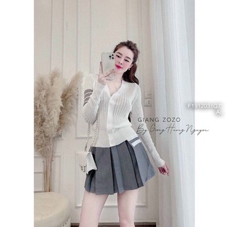 Áo len cardigan gài nút cổ tim tay dài phối viền sọc bên hàng QC!