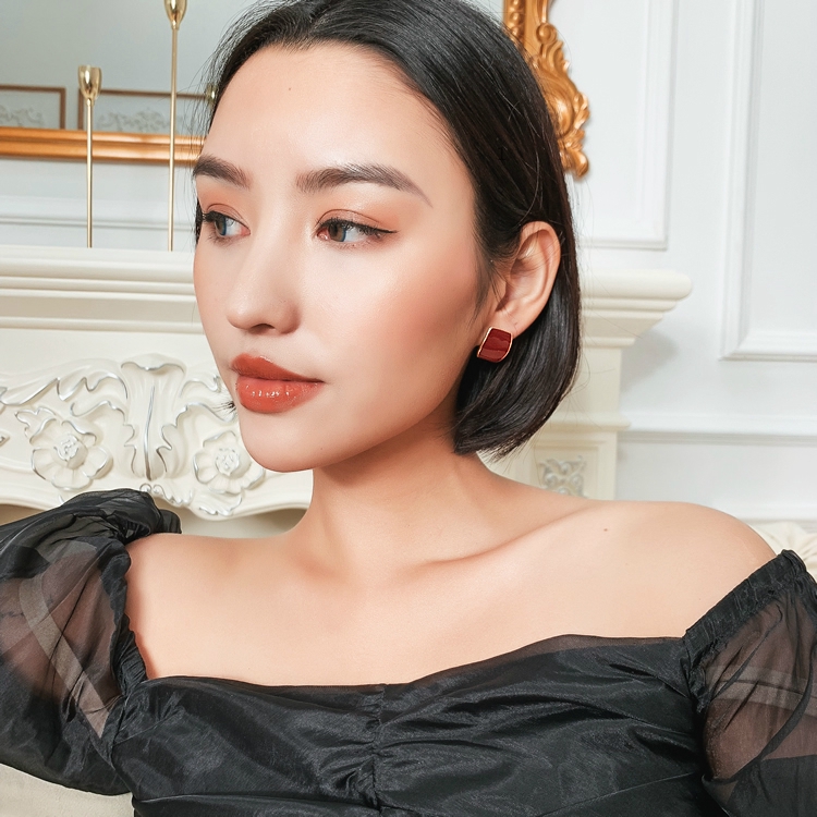Burgundy Bông Tai Hình Vuông Phong Cách vintage Thanh Lịch Cho Nữ