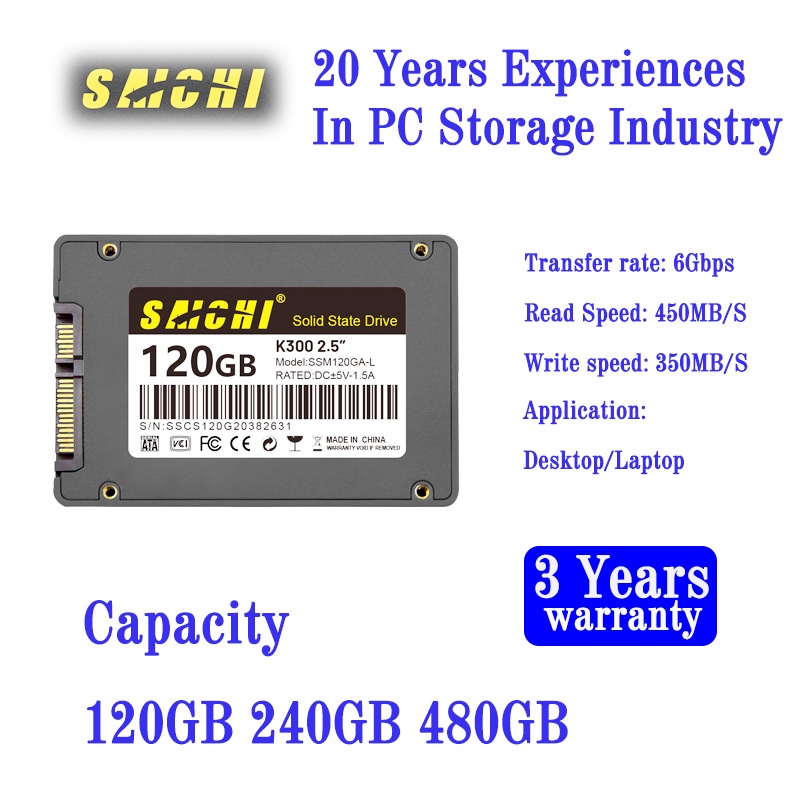 Ổ Đĩa Cứng Saichi Ssd K300 2.5 Inch 120gb 240gb 2.5 Inch Sata 3.0 3d Tlc / Qlc Cho Laptop