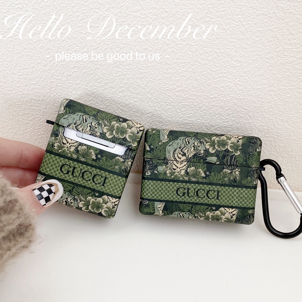 Vỏ Bảo Vệ Hộp Sạc Tai Nghe Bluetooth AirPods 3 / Pro Họa Tiết Logo Gucci Hình Hổ Màu Xanh Lá Thời Trang