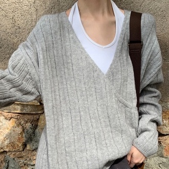 【ZHELIHANGFEI】Áo Cardigan Dệt Kim Tay Dài Cổ Chữ V Dáng Rộng Phong Cách Preppy Dễ Phối Đồ