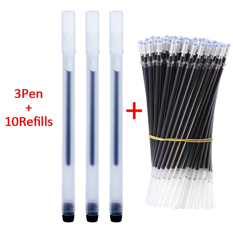 Set 3 Bút Mực Gel Ngòi 0.38mm + 10 Đầu Thay Thế Tiện Dụng Cho Học Sinh / Văn Phòng