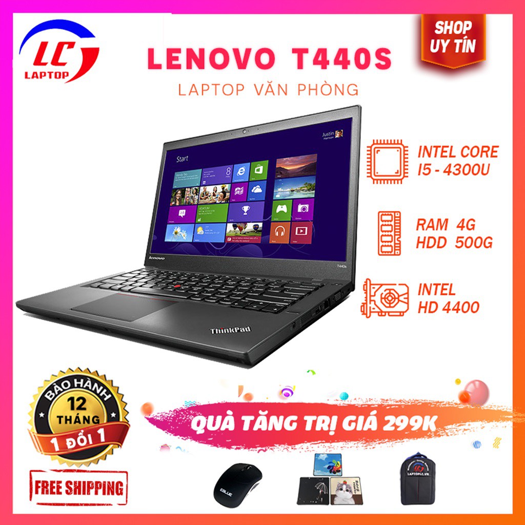 Laptop Giá Rẻ, Laptop Văn Phòng Lenovo Thinkpad T440s, i5-4300U, VGA Intel HD 4400, Màn 14 HD+