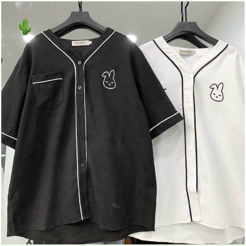 (MẪU MỚI) ÁO KIỂU SƠ MI UNISEX THÊU THỎ NGỰC CHẠY VIỀN PHONG CÁCH HÀN NHẬT SIÊU ĐẸP HHP