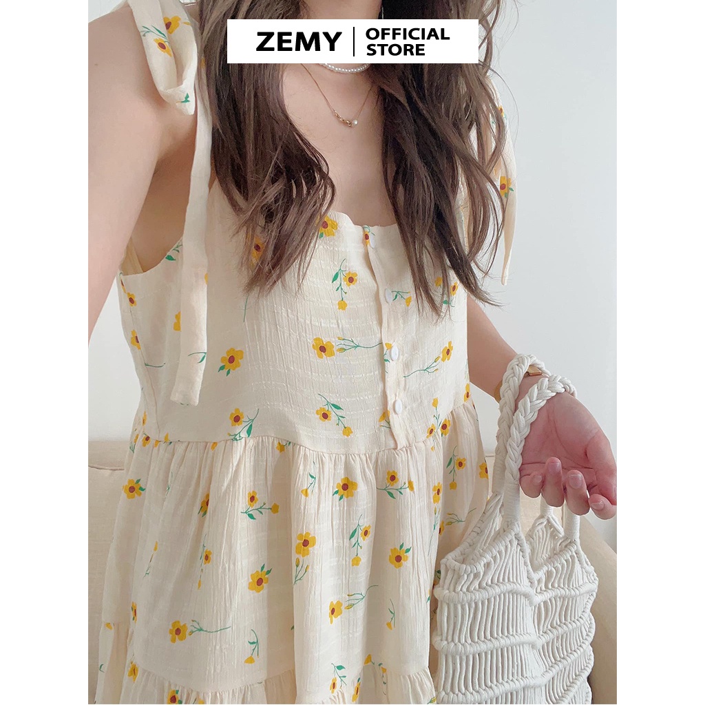 Váy 2 dây hoa nhí dáng dài đầm hai dây babydoll maxi đi biển vintage