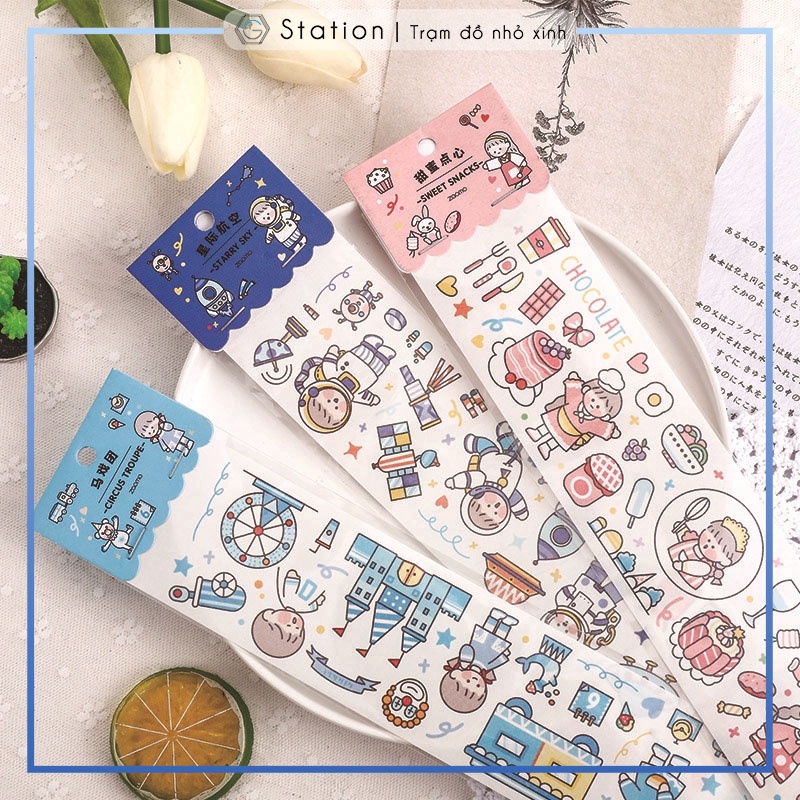 Miếng dán Washi họa tiết dễ thương dùng trang trí sổ tay - VP056