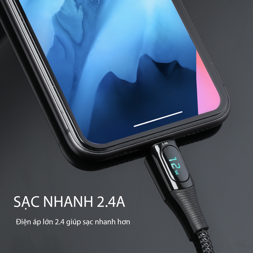 Cáp Sạc Nhanh Truyền Dữ Liệu 1m Cổng USB To Đầu Chuyển Đổi Khác 12W 2.4A VIVAN VIL100 Màn Led Hiển Thị Công Suất Sạc