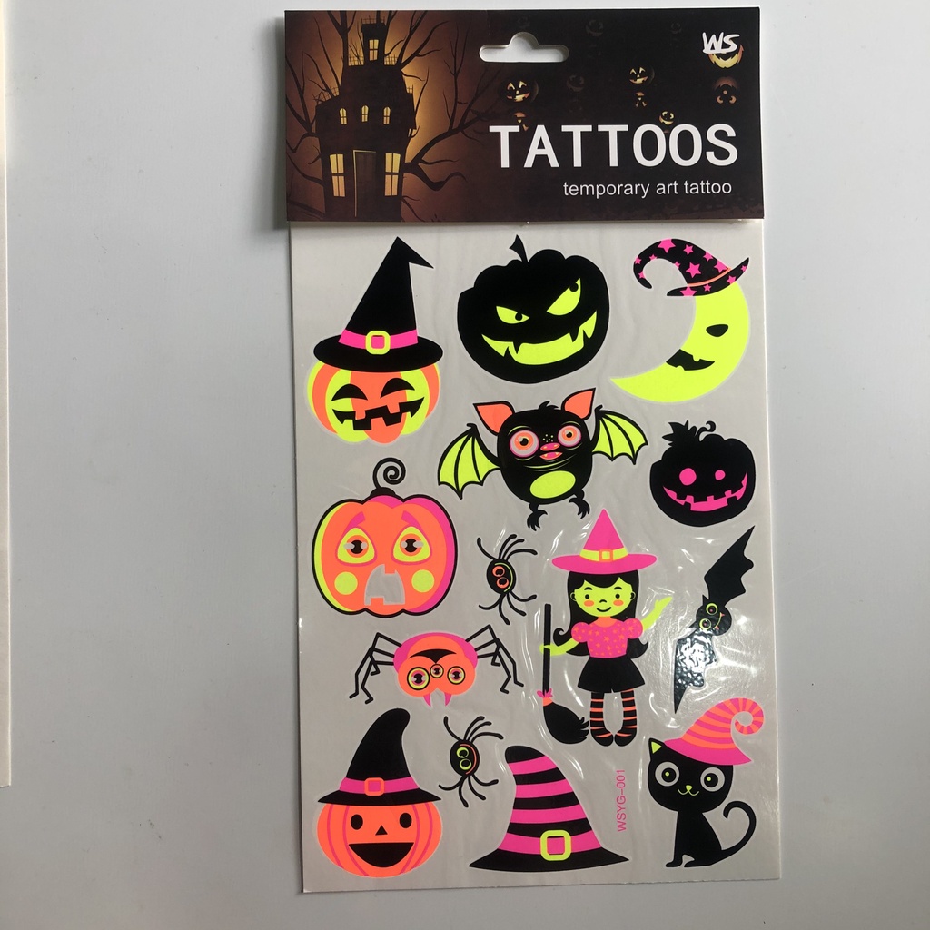 Hình xăm tattoo dạ quang phát sáng hóa trang Halloween cho bé