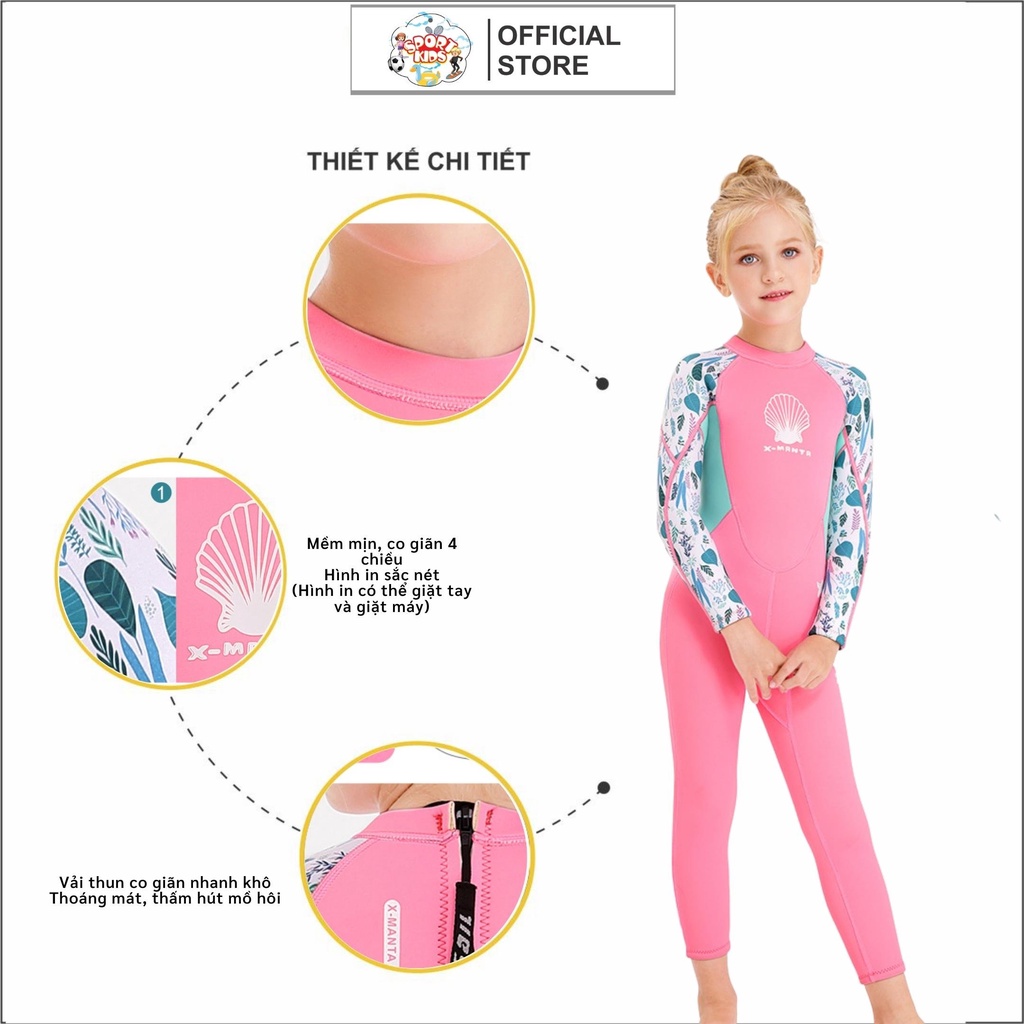 Đồ Bơi Liền Thân Dài Tay Cho Bé Gái Từ 10kg Đến 46kg - SPORTKIDS 10