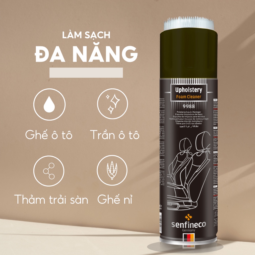Dung dịch vệ sinh nội thất ô tô SENFINECO 9988 Upholstery Foam Cleaner tẩy rửa ghế sofa, da, thảm xe hơi