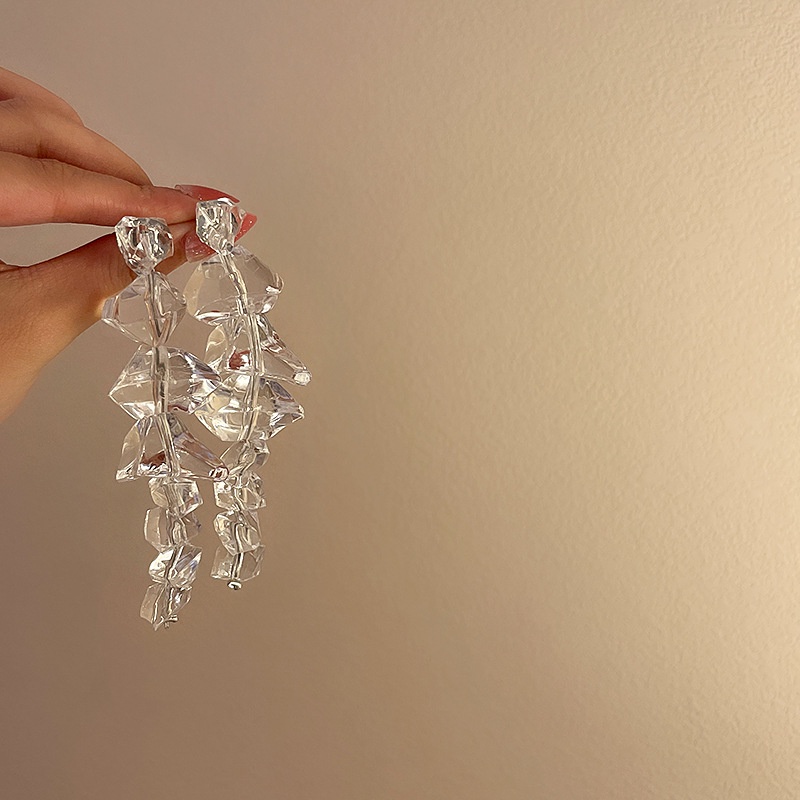 Bông Tai Dài Hình Khối Đá Acrylic Không Đối Xứng Phong Cách Âu Mỹ Cổ Điển Mới