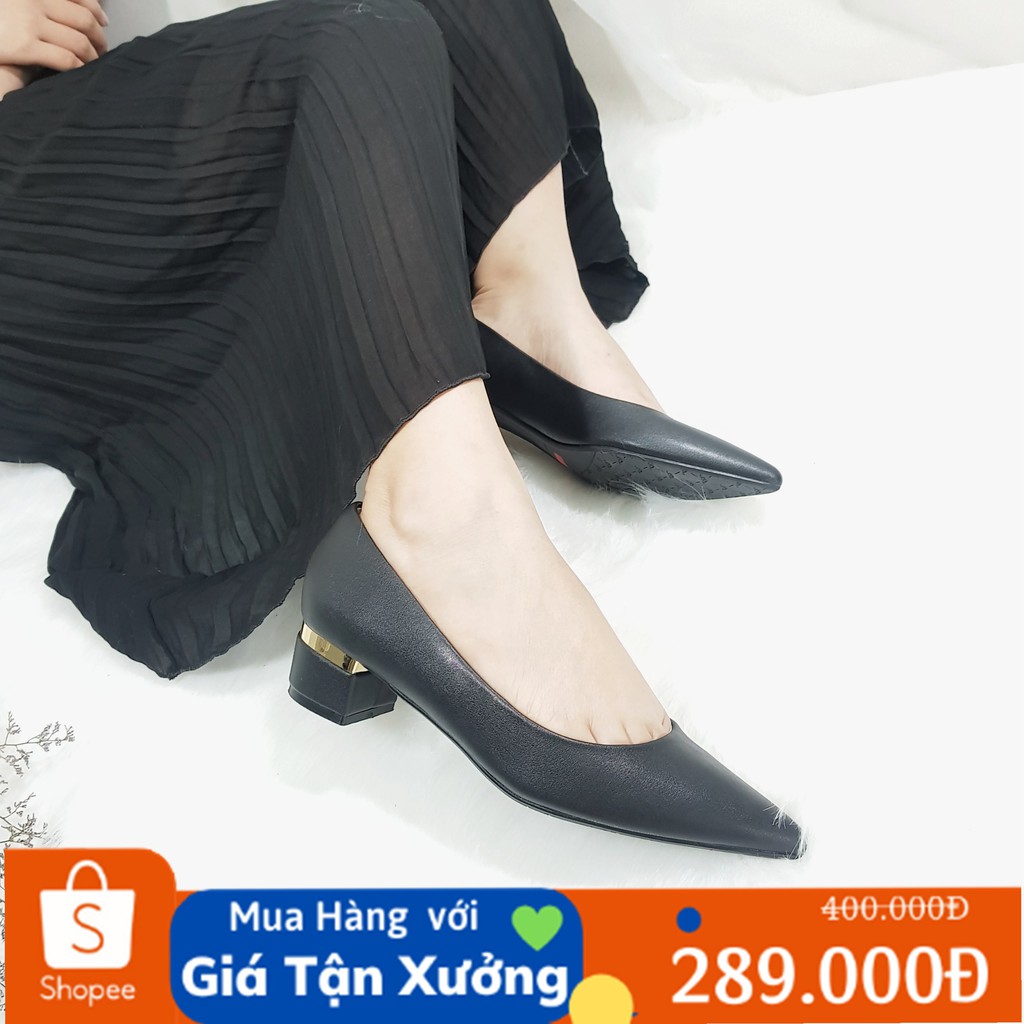 giày nữ gót trụ 3cm viềm đồng bao xinh