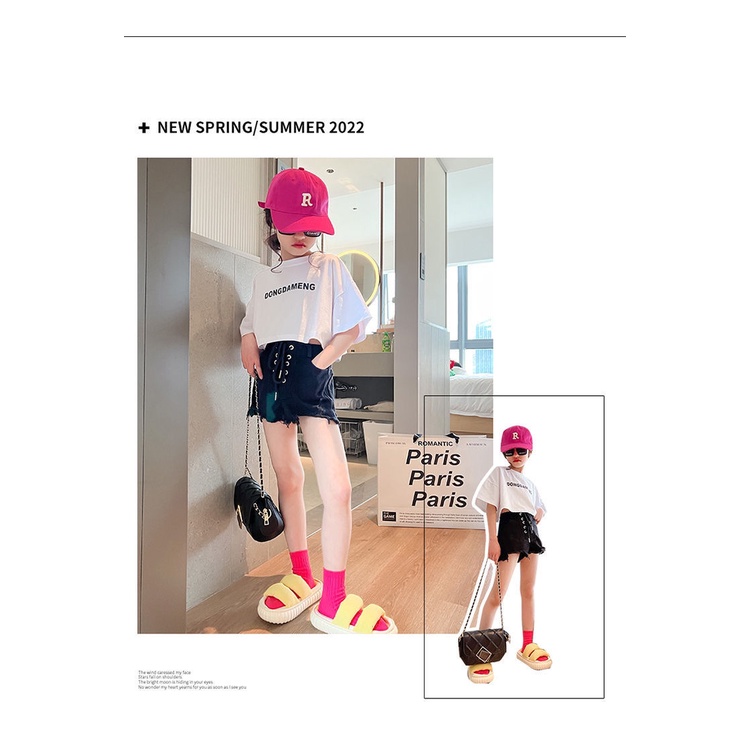 Áo Thun Cotton Tay Ngắn In Chữ Màu Trơn Thoải Mái Dễ Phối Đồ Phong Cách Phương Tây Thời Trang Mùa Hè Dành Cho Bé Gái 48 Giờ