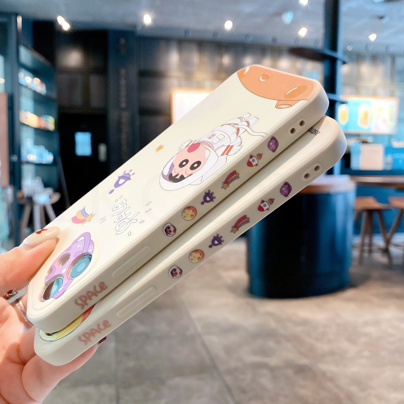 White Case For OPPO A31 A9 A5 2020 A92S A52 A72 A92 A91 A12e A83 A59 A59S A57 A39 AX5 A3S Phone Case Crayon Shin-Chan Soft-touch New Luxury Side Printing Square Liquid Silicone Soft Cover Shell